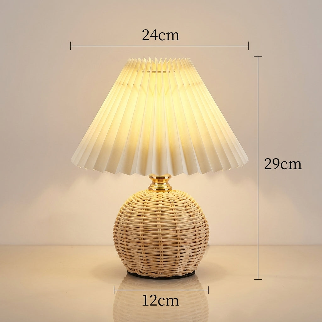 HyggeGlød | Bordlampe i Rattan og Stof Varm LED Stemningsbelysning