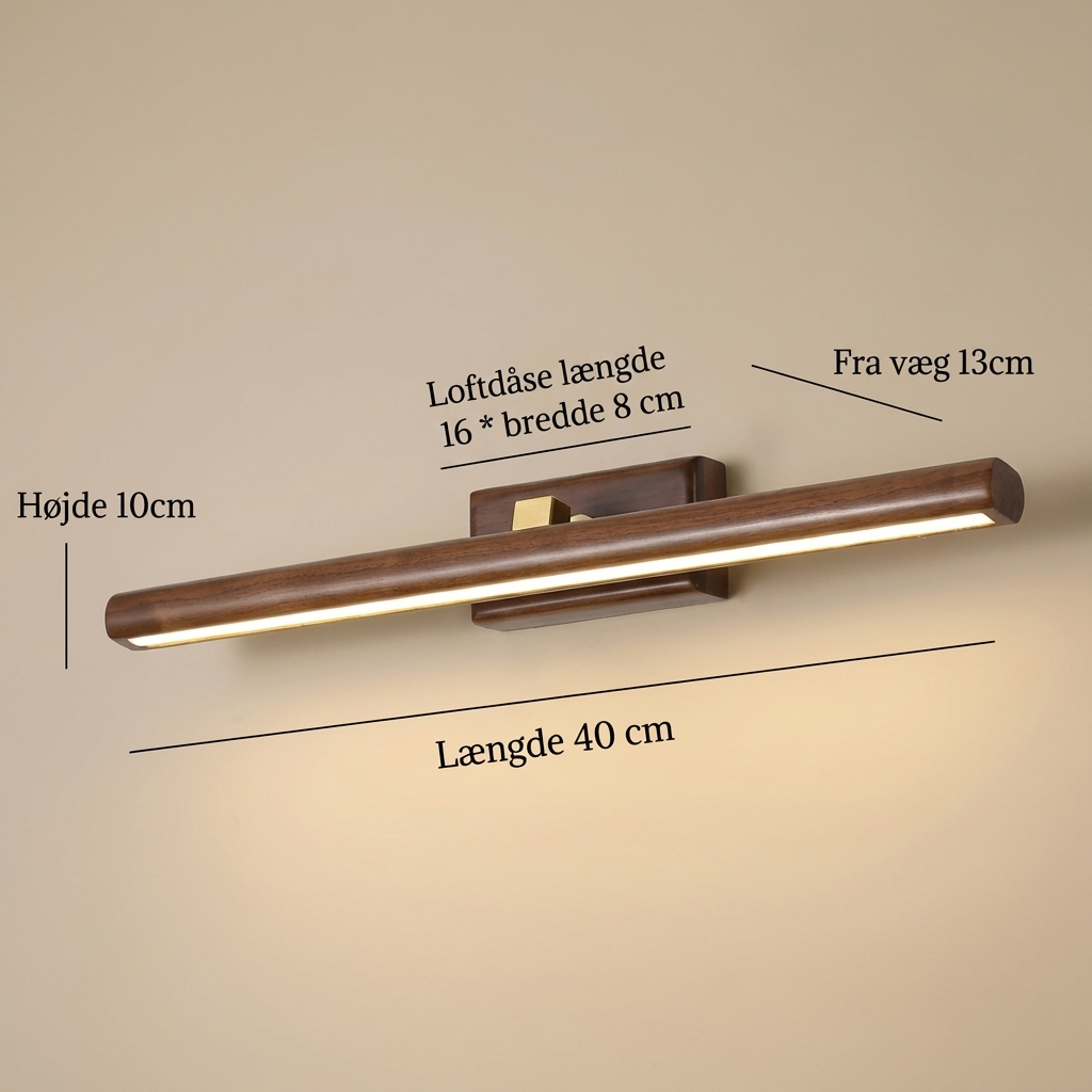 NordGlød | Lineær LED Væglampe i Kobber og Træ 3 Lysfarver