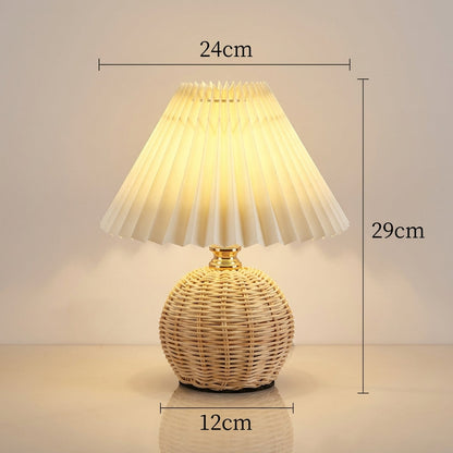 HyggeGlød | Bordlampe i Rattan og Stof  Varm LED Stemningsbelysning