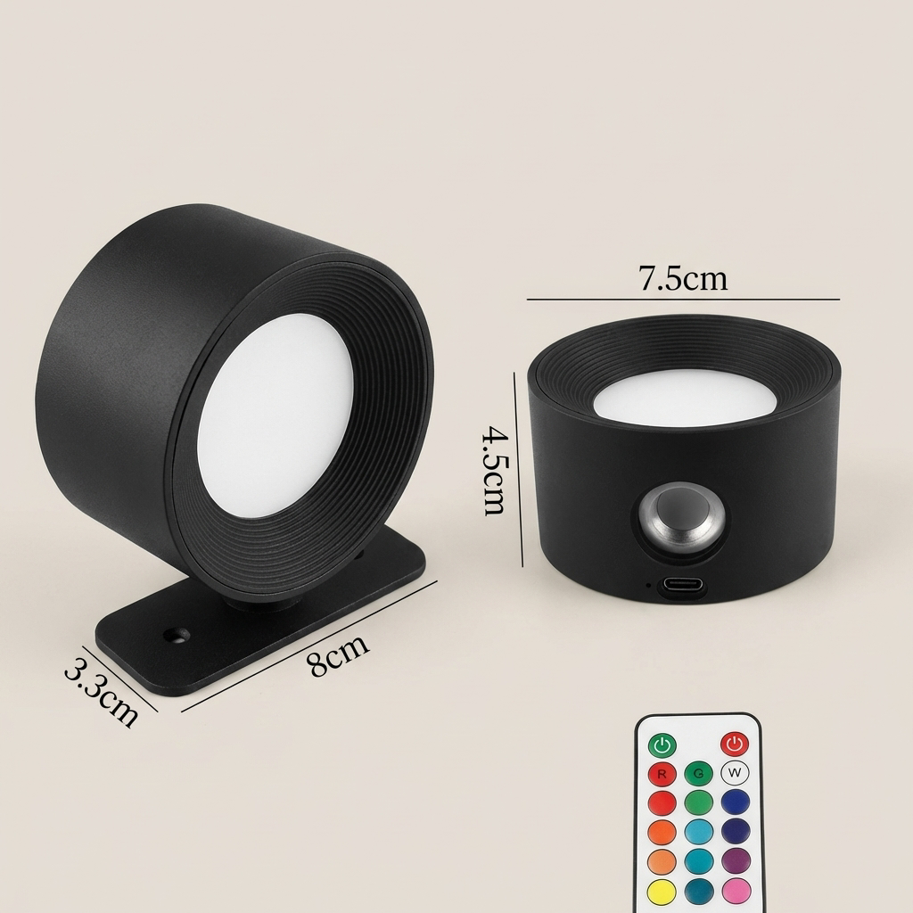 LysStråle | Drejelig LED Væglampe med Magnetisk Montering  USB Genopladelig